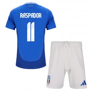 Fotbalové Dres Itálie Giacomo Raspadori #11 Dětské Domácí Oblečení ME 2024 Krátký Rukáv (+ trenýrky)